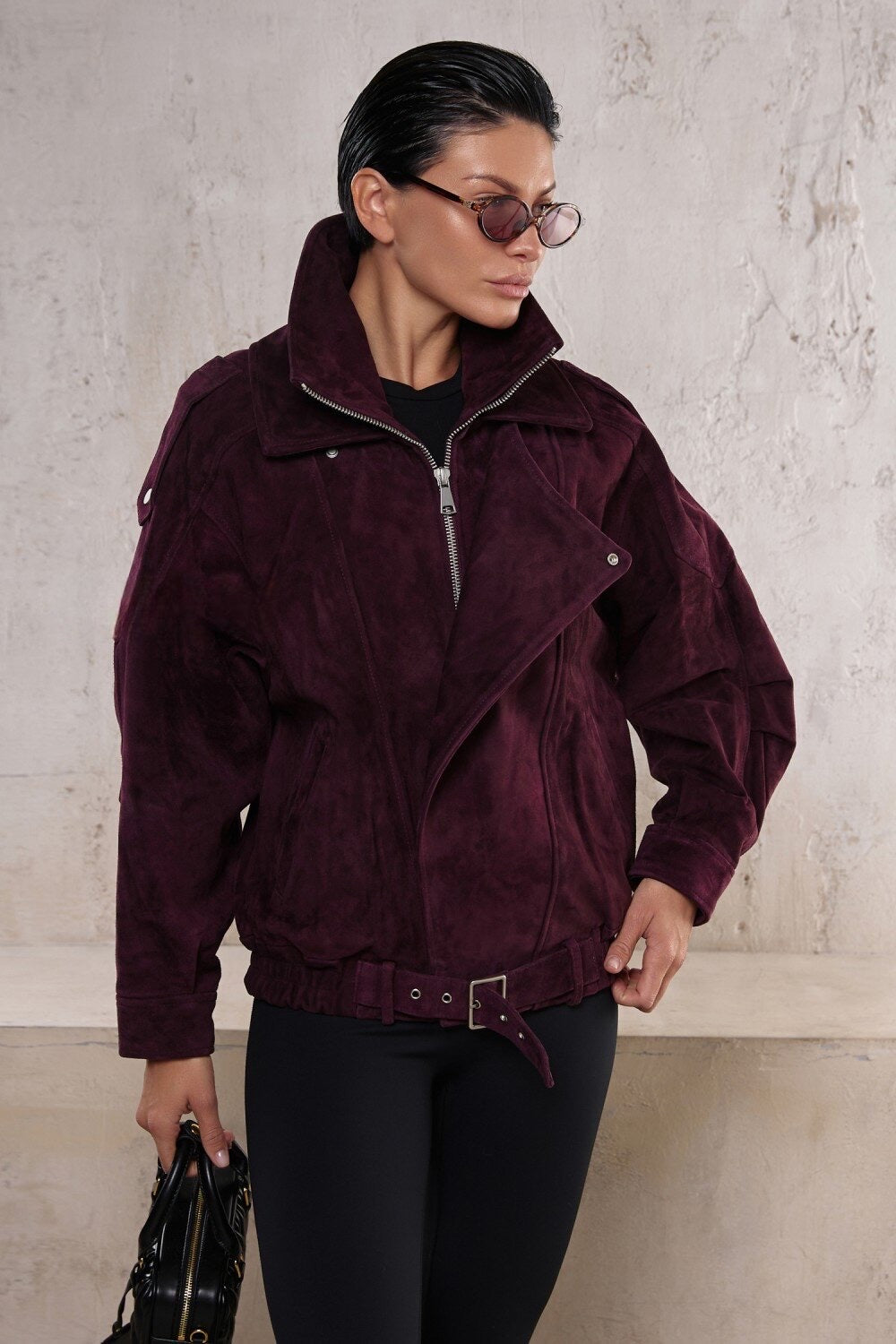 Valentina Wildlederjacke Burgunderrot