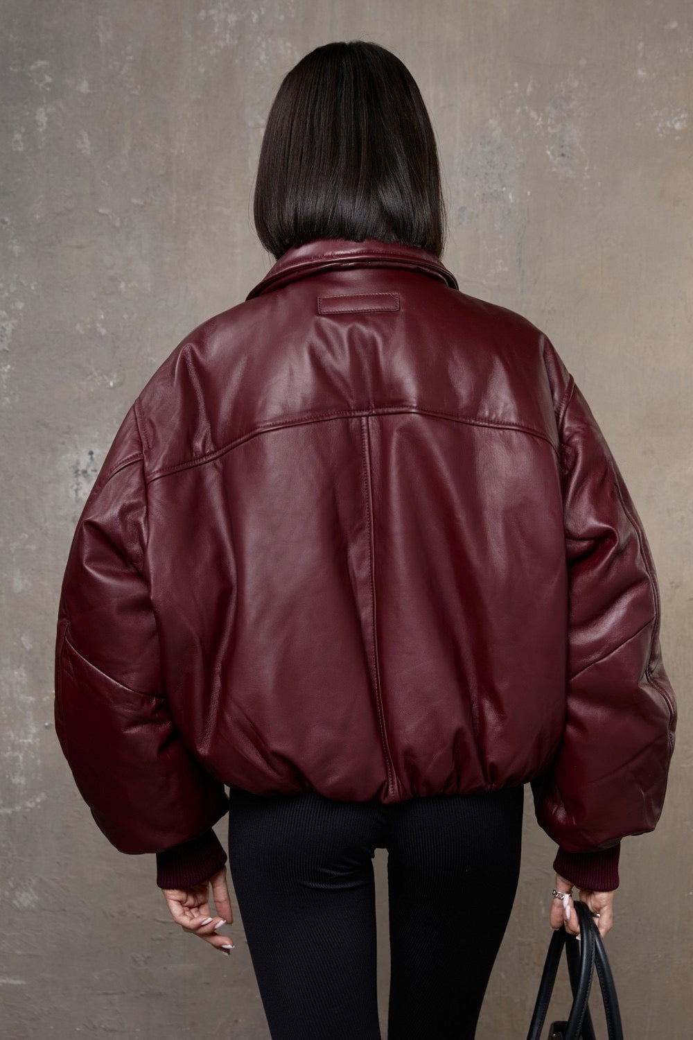 Maeve Leder Bomber Burgunder