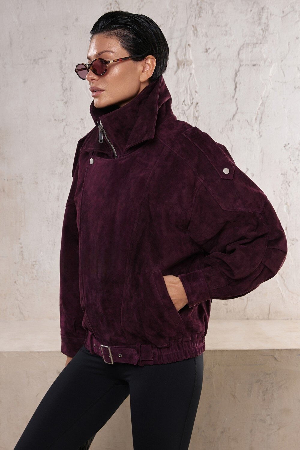 Valentina Wildlederjacke Burgunderrot