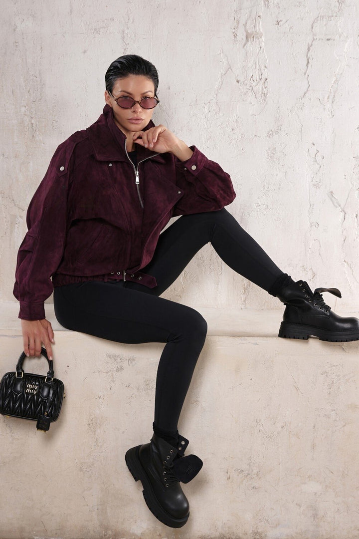 Valentina Wildlederjacke Burgunderrot