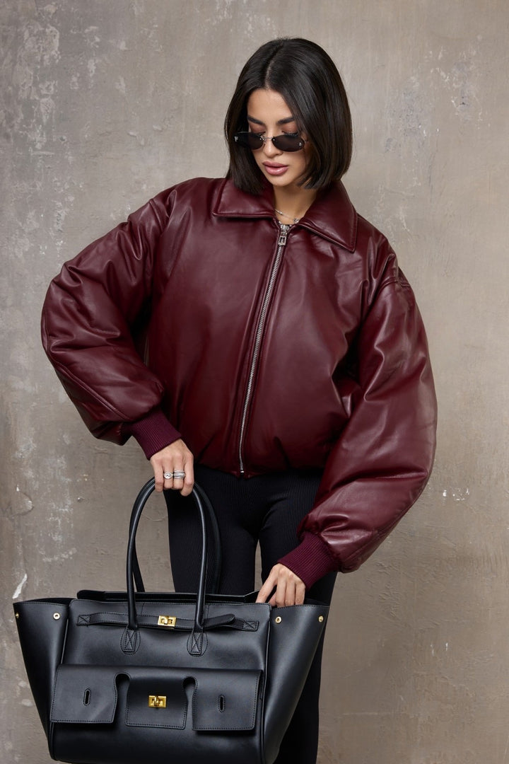 Maeve Leder Bomber Burgunder